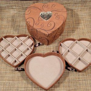 Brighton Brown Suede Heart Shaped Jewelry Box with Heart Medallion